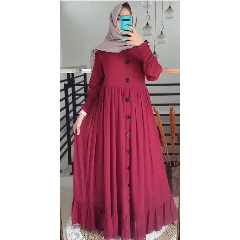 Plain Dress / Size M L XL XXL Maxi Dress Bisa COD Gamis Jumbo  Busui Wanita AL-Maroon