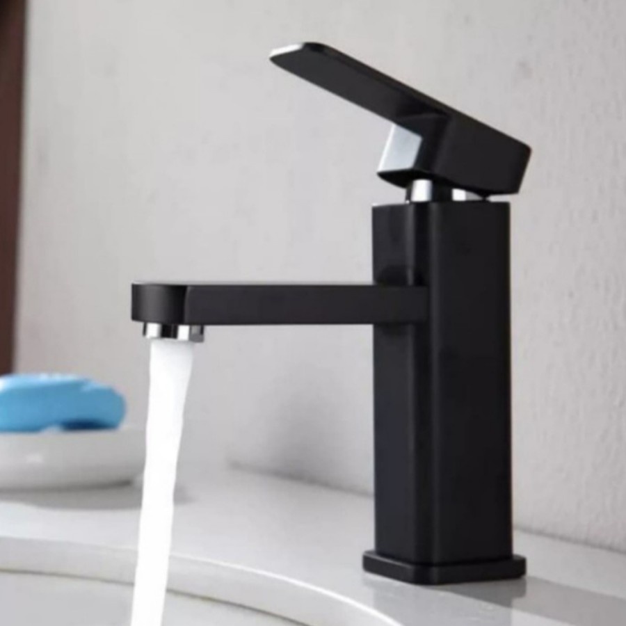 Kran Wastafel Panas Dingin Hitam/Kran Wastafel Kotak Hitam