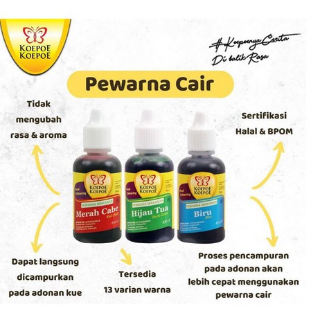 

Pewarna makanan koepoe 30gr food coloring merah hitam biru hijau coklat orange kuning ungu
