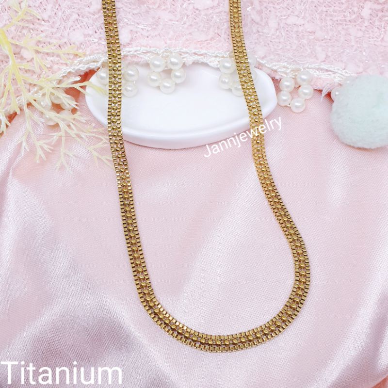 kalung titanium import anti karat&amp;alergi size 60cm gold ♡KT-99-E♡