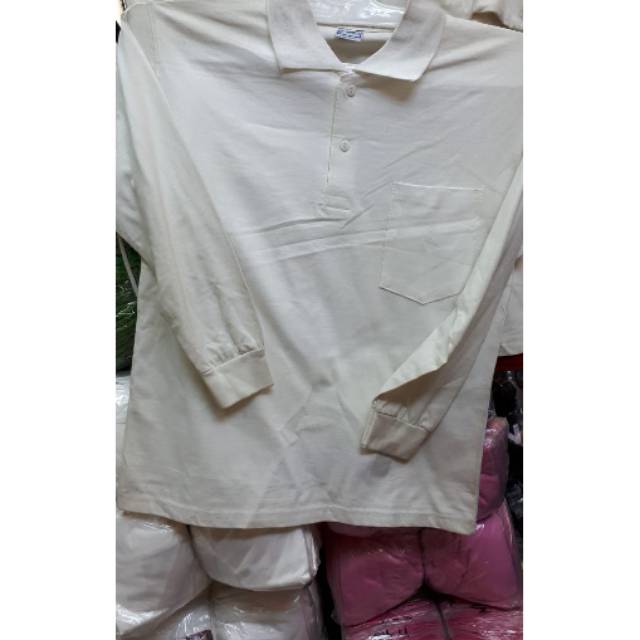 Kaos putih lengan panjang - leher berkerah