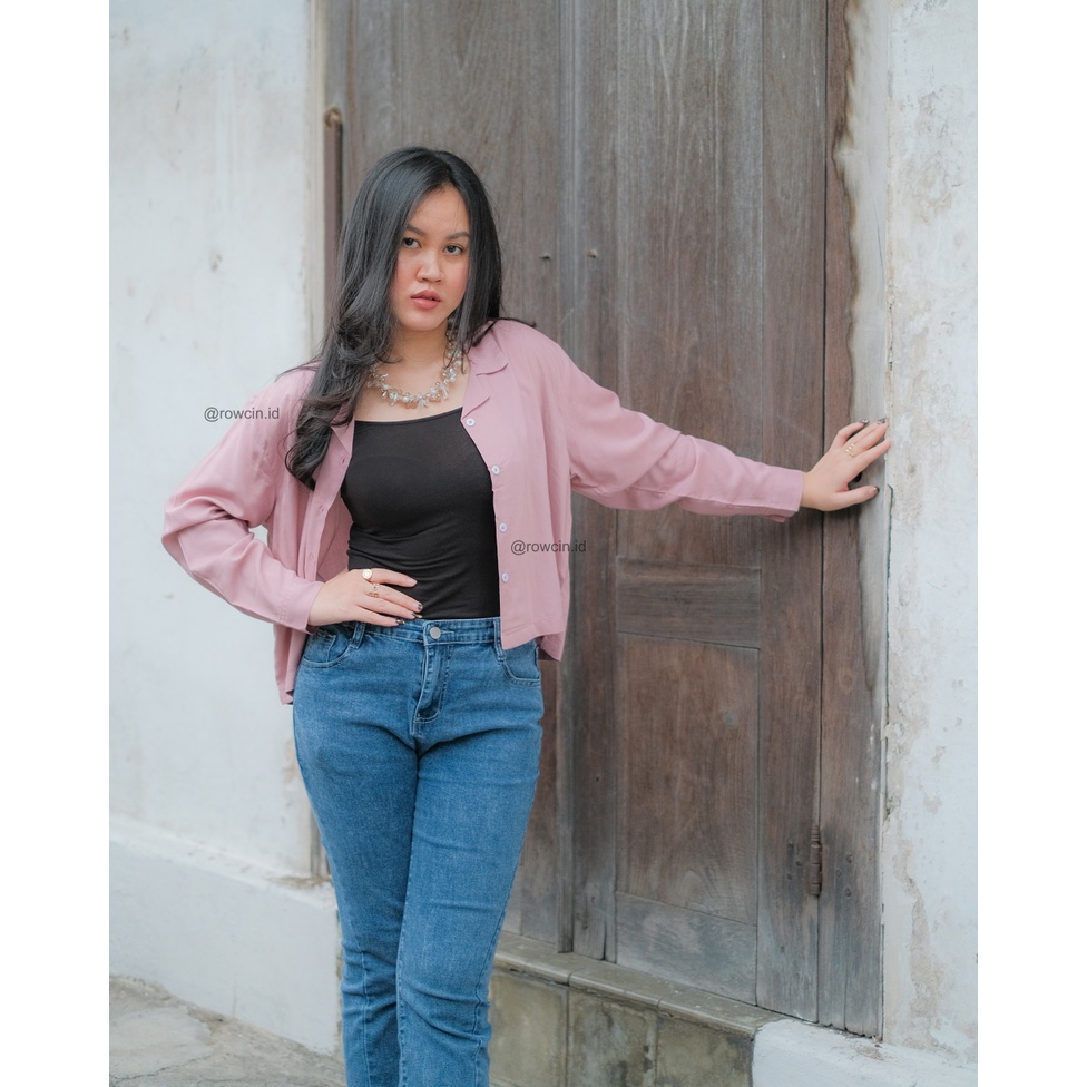 KEMEJA WANITA CROPTOP OVERSIZE POLOS LENGAN PANJANG KATUN RAYON CROP LONG SLEEVE ORGANIK