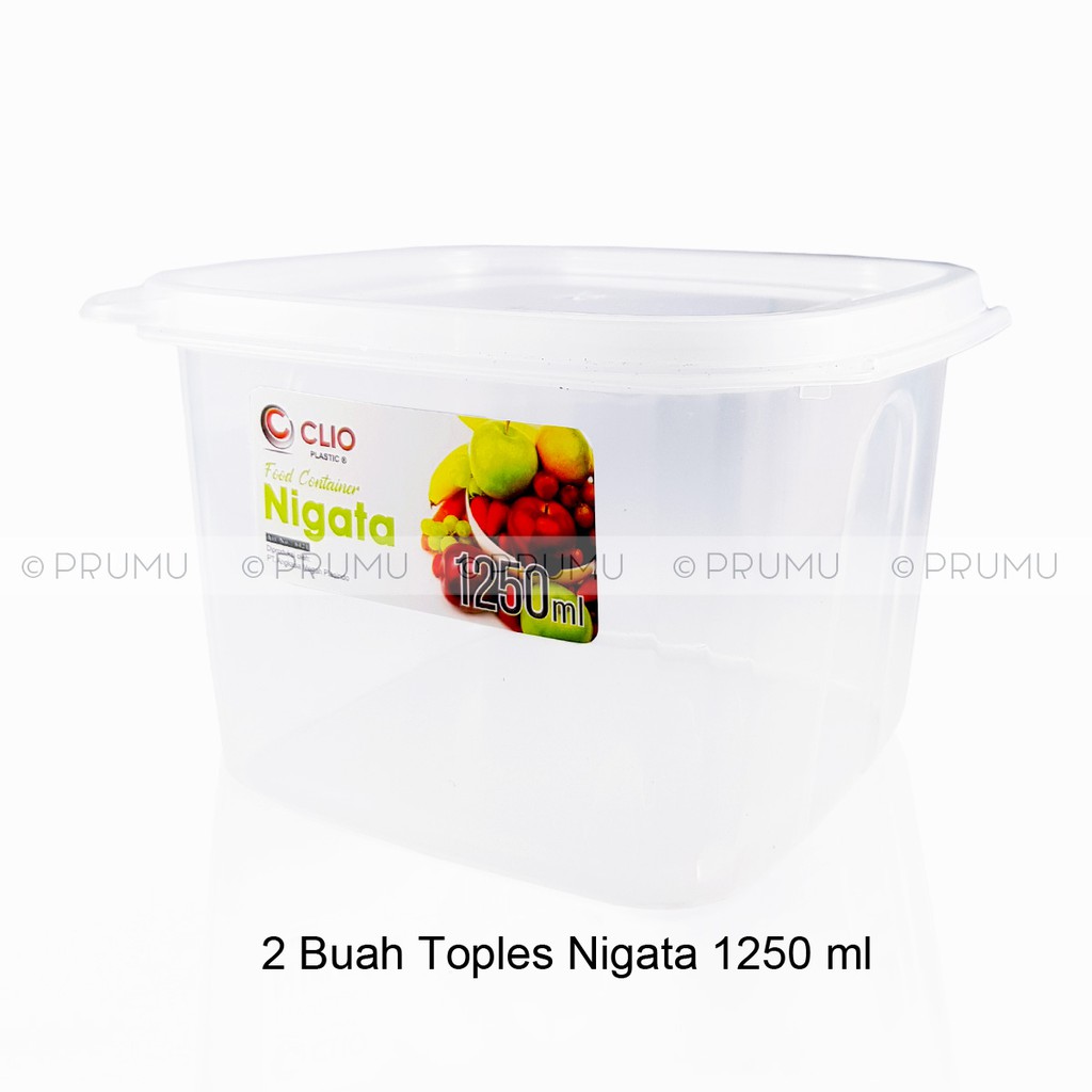 2 Toples Plastik 1250ml - Toples Kotak - Wadah Makanan - Food Container - Toples Makanan - Nigata