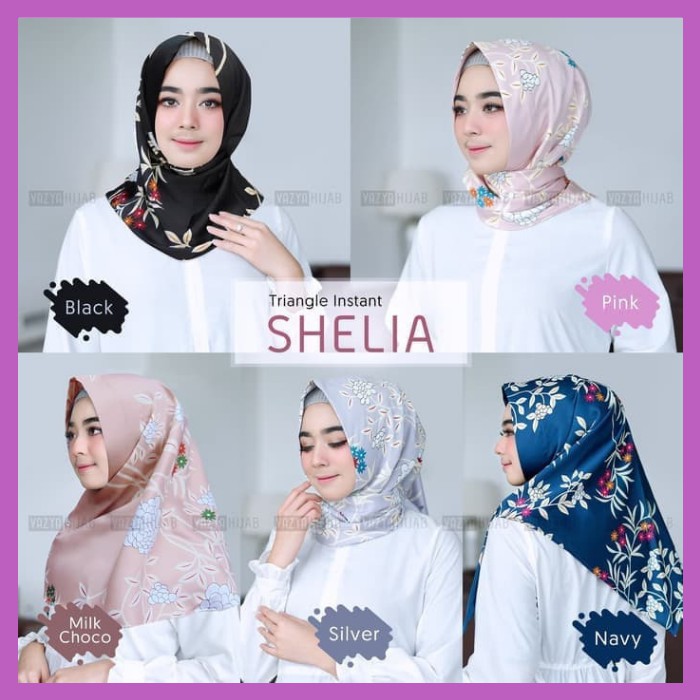 SHELIA Instant Hijab Jilbab Triangle Kerudung Segitiga Instan Motif Bunga Pakai Tanpa Peniti Terbaru