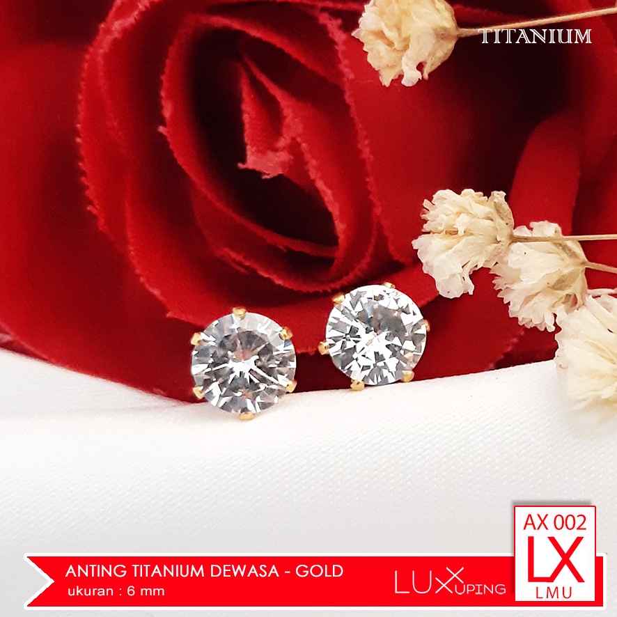 AX 002 Anting Tusuk Titanium Soliter Anting Mata Satu Anti Karat Selamanya Anting Permata Zirkon Giw
