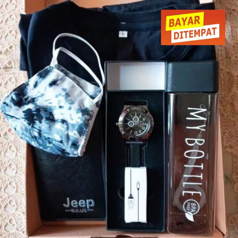 HAMPERS COWOK KAOS JAM TANGAN DOMPET ANNIVERYSARY JAM ELEKTRIK KAOS POLOS DOMPET (BACA DESKRIPSI) RE