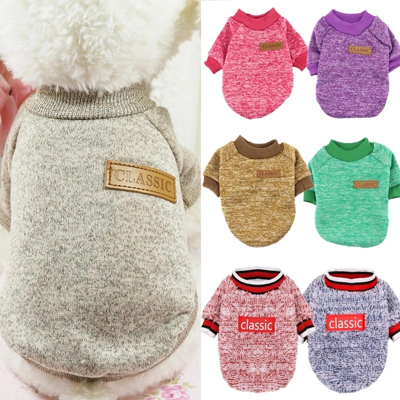 Pakaian Jaket Mantel Sweater Musim Dingin Hangat Motif Garis Ukuran S-2XL Untuk Anjing Kucing