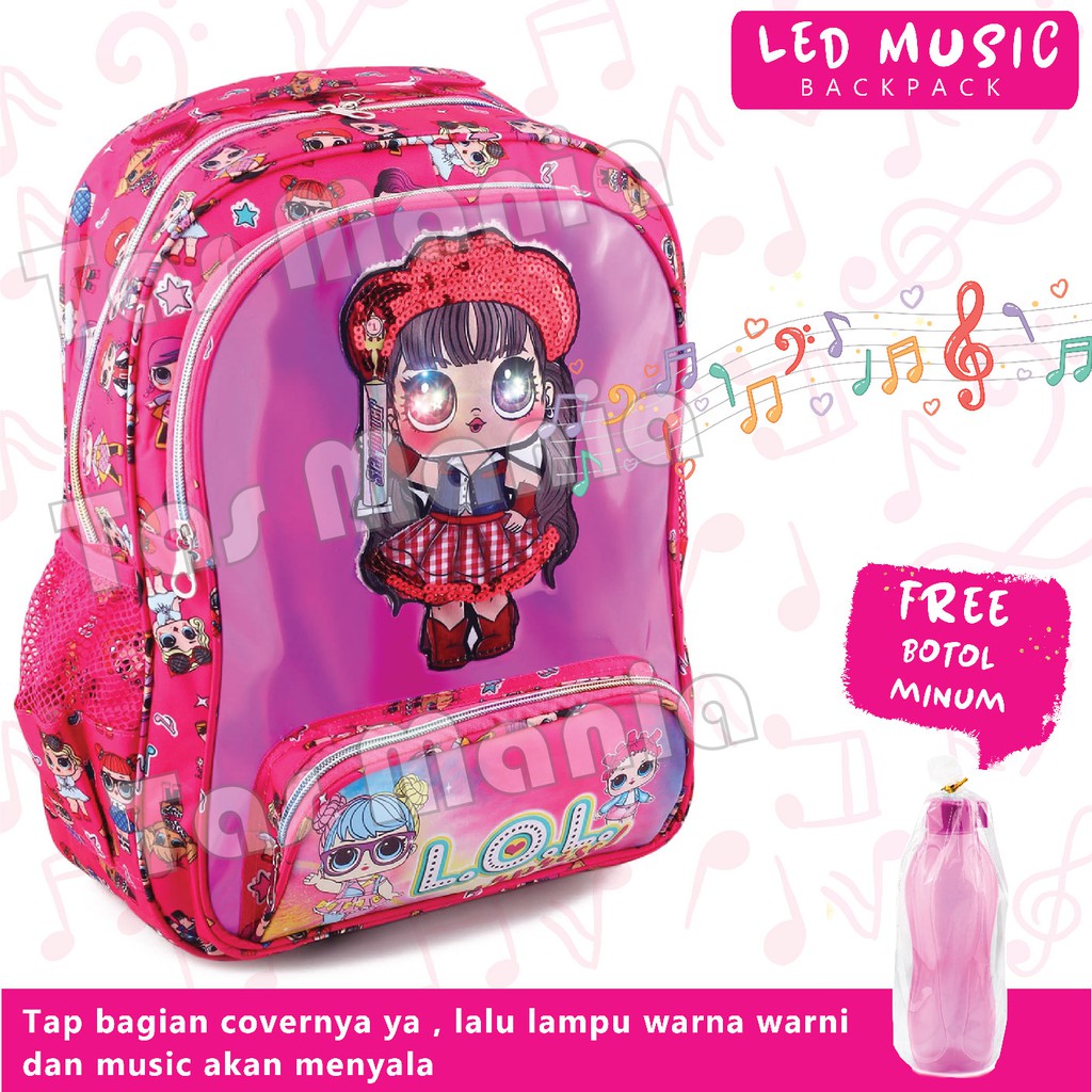 Tas Ransel Anak Perempuan Karakter LOL SURPRISE - Tas Ransel Hologram LED-AURORA - FREE BOTOL MINUM