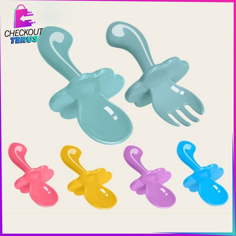 CT C51 Sendok Garpu Set Bayi Perlengkapan Alat Makan Bayi Training Spoon &amp; Fork Alat Makan Anak Bayi Perlengkapan Set Makan Bayi Lucu