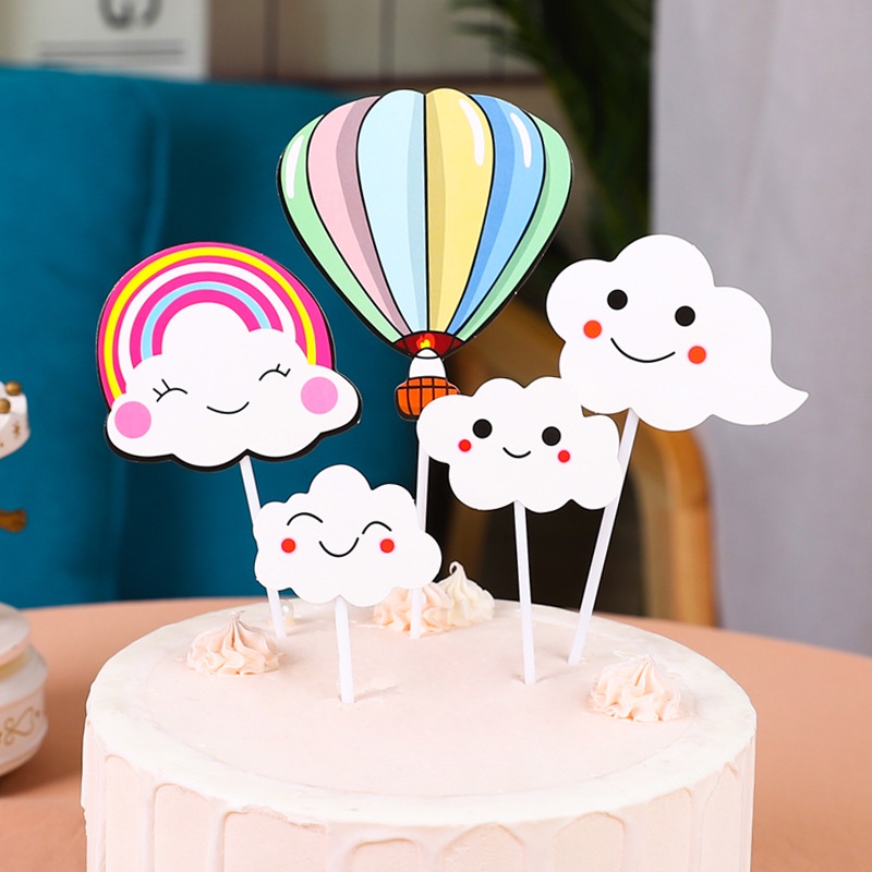 5pcs / set topper Kue Bentuk Awan Balon Udara Warna-Warni Untuk Dekorasi Pesta Baby Shower