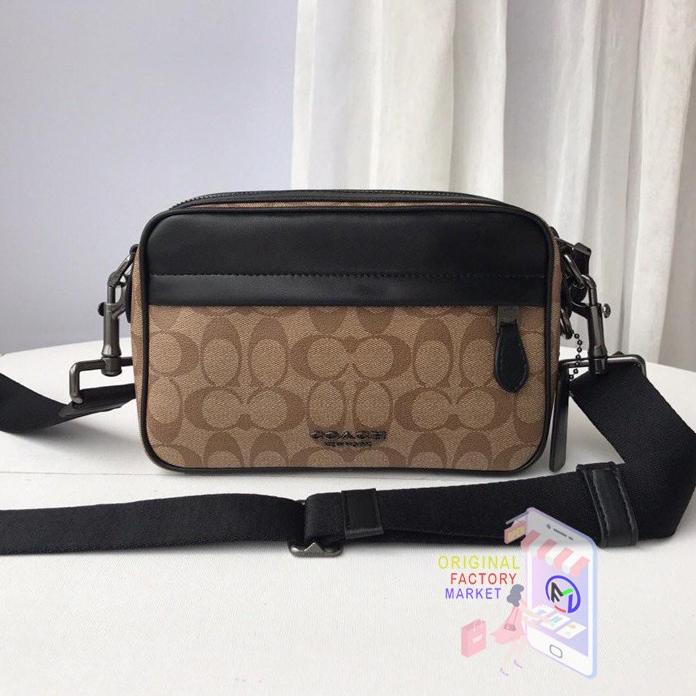 Bag Canvas - Tas Coach Graham Crossbody Bag Signature Canvas Khaki Tan Coach 50715