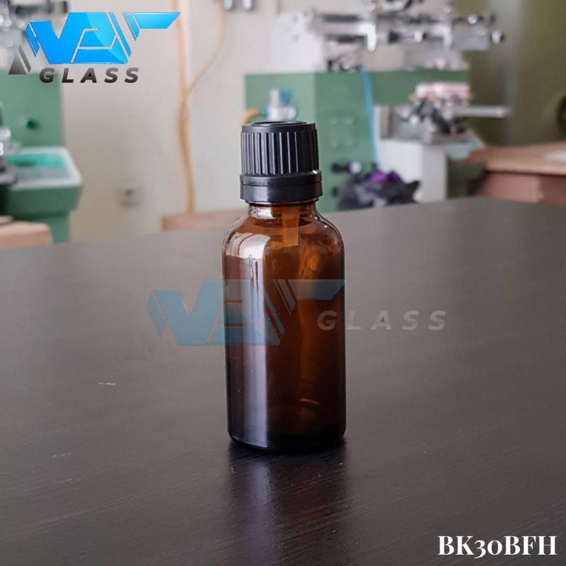 botol kaca 30ml coklat amber tutup filler hitam