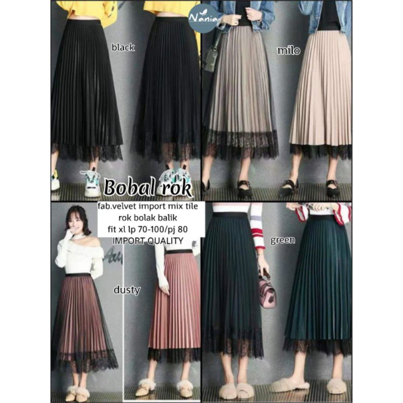 Bobal rok , By Nania , velvet import mix tile , Rok bolak balik