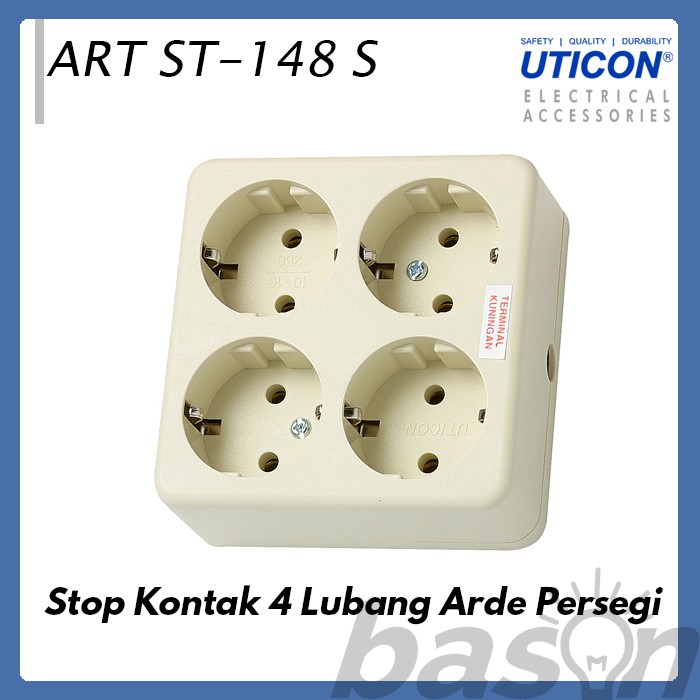 UTICON ST148S - Stop Kontak 4 Lubang Arde Kotak - TANPA KABEL - TANPA STEKER