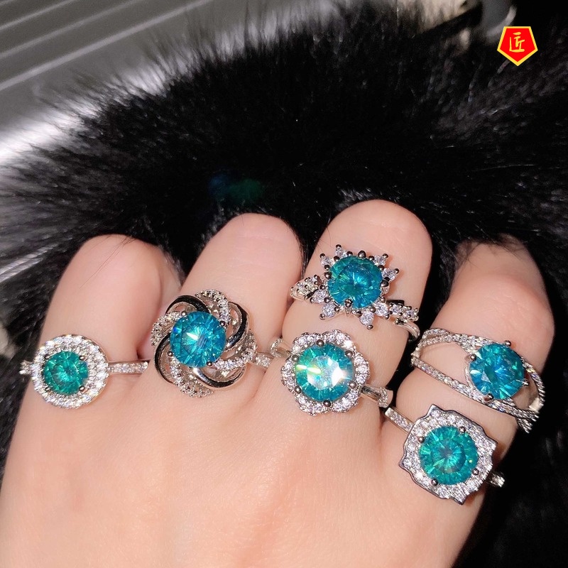 [Ready Stock]Creative Fashion Blue Green Moissanite Ring