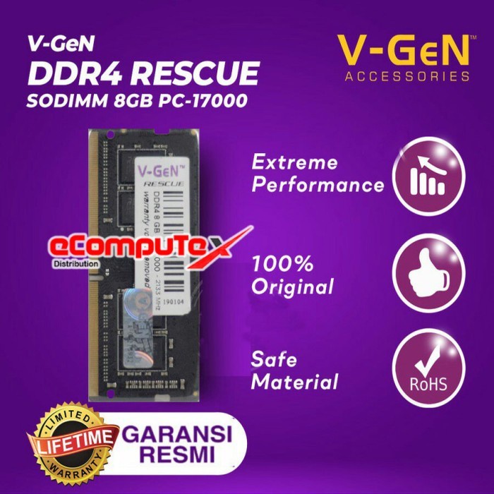 RAM V-GEN DDR4 RESCUE SODIMM 8GB PC 17000 / 2133MHZ MEMORY RAM PC 8 GB GARANSI RESMI