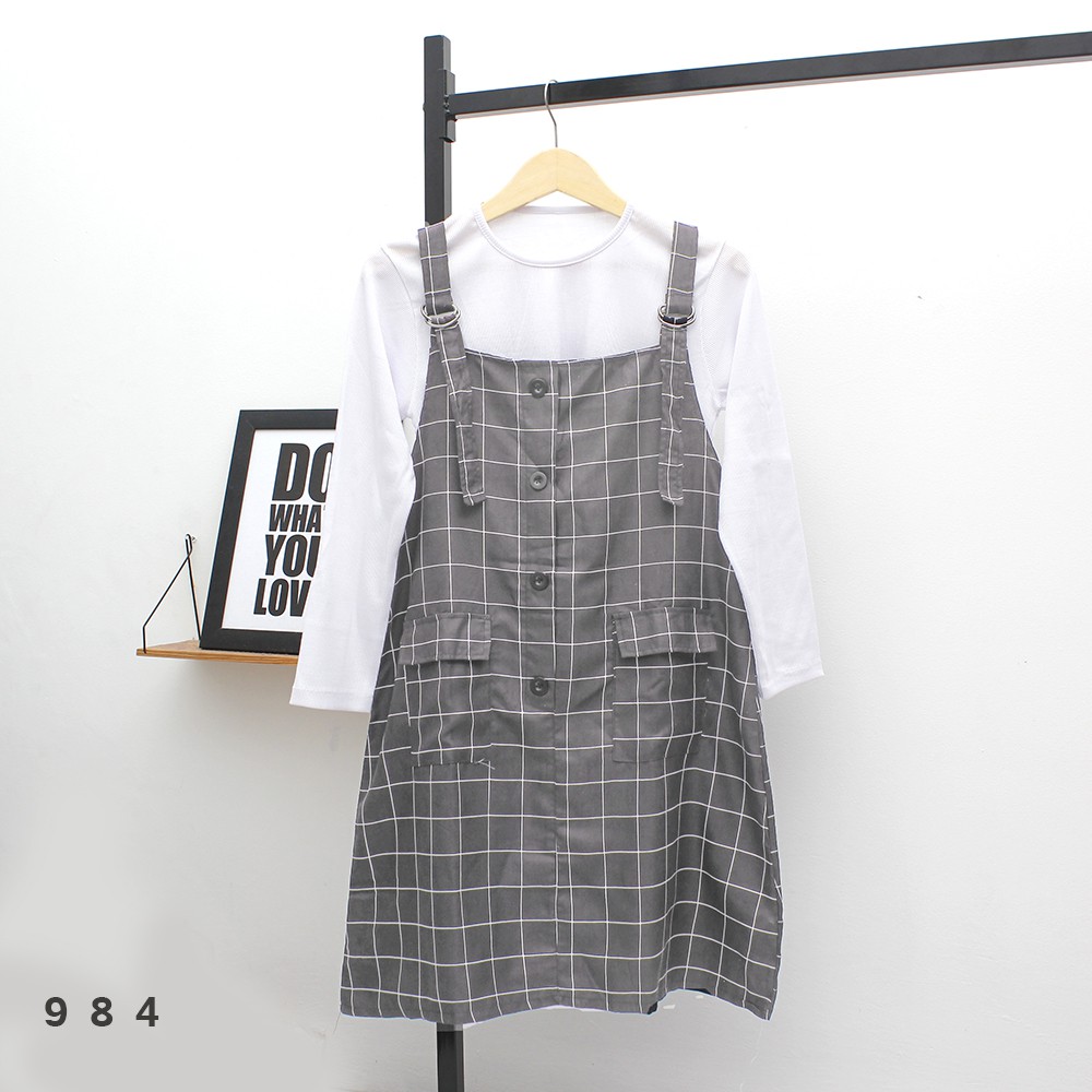 𝐉𝐚𝐤𝐚𝐫𝐭𝐚𝐅𝐚𝐬𝐡𝐢𝐨𝐧 overall dress pocket kantong motif kotak free dalaman tebal aksen kancing cordoray