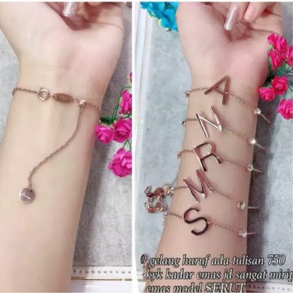 COD! gelang tangan titanium huruf anti karat / gelang huruf import serut