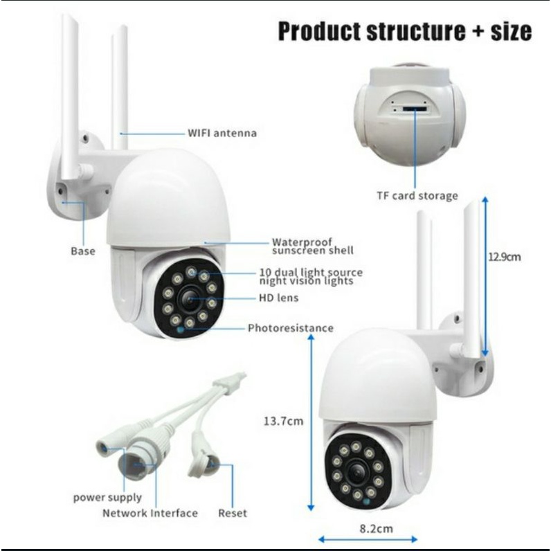 CCTV OUTDOOR IP CAMERA PTZ PAN TILT APP V380 8MP - MALAM BERWARNA