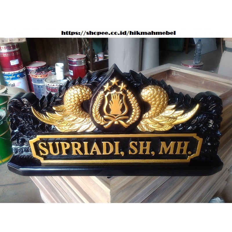

papan nama polisi kayu jati