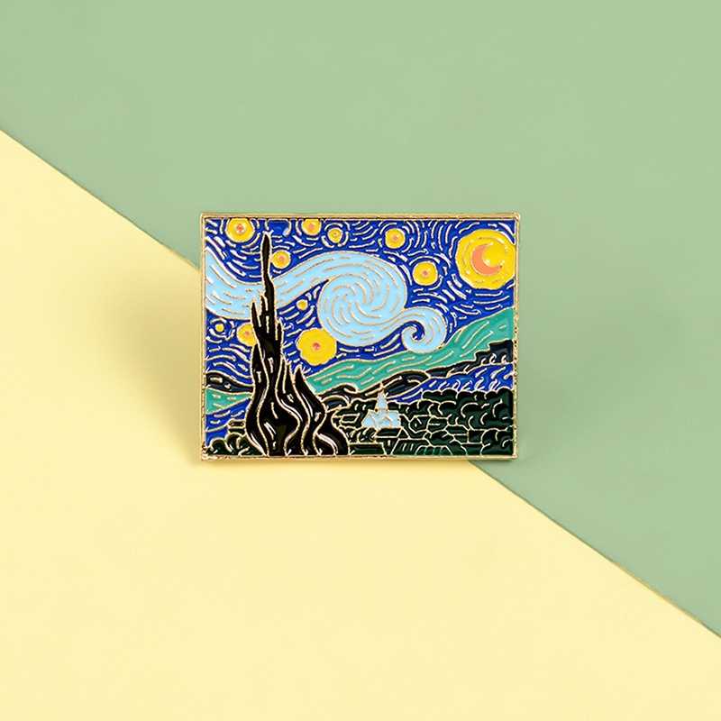 Bros Pin Desain Lukisan Starry Sky Van Gogh Masterpiece Romantis