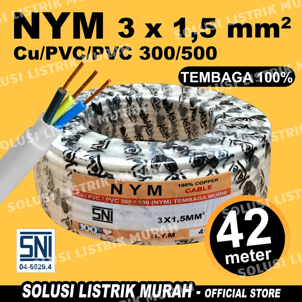 Kabel Listrik NYM SNI Tembaga 3x1,5 ROLL 45 YARD FULL 3x1.5 Kabel NYM Tembaga Asli