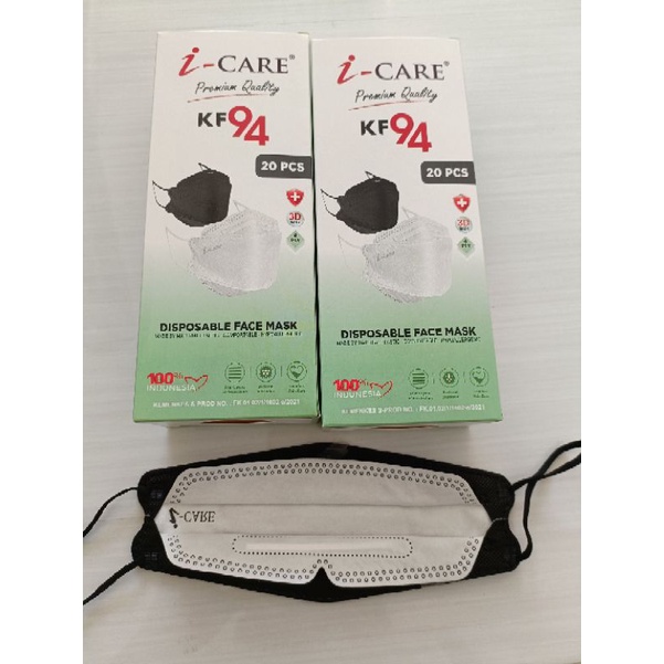 masker kf94 icare 3d 1pack isi 10pc model korea original DEWASA  4ply spesial hitam putih( KF94 10pc 4ply)