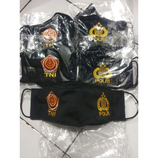 Masker Evo 3ply Kain Katun/Masker Kain Evo Model KF94 3 Lapis Logo TNI Polri Motif Bordir