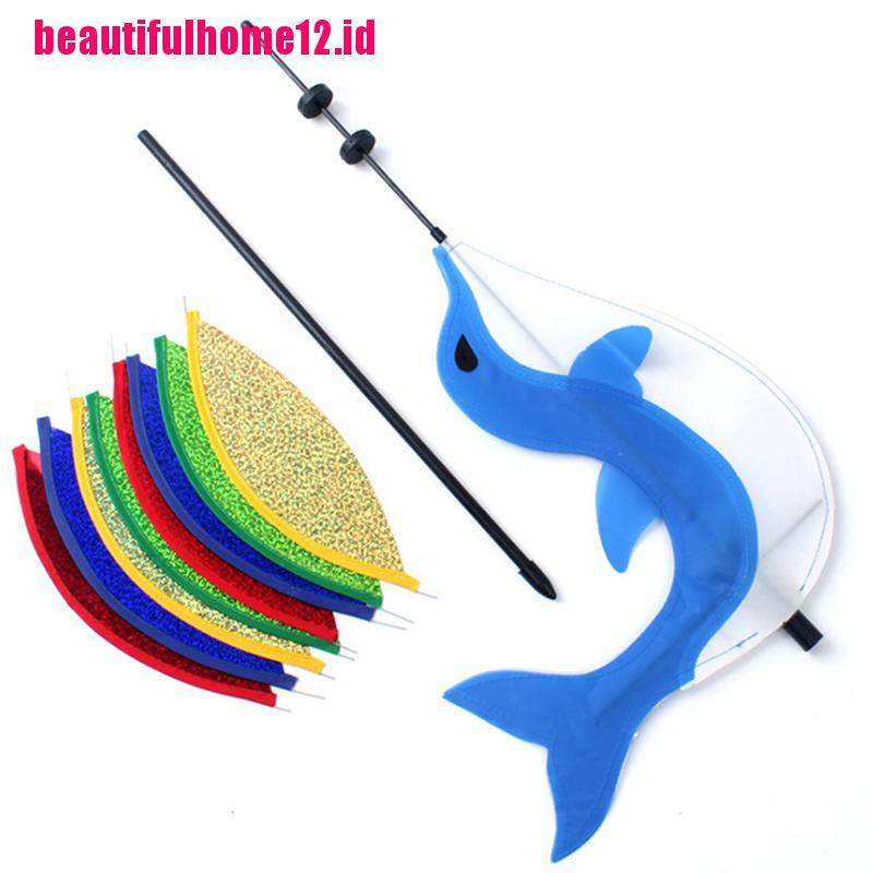 【beautifulhome12.id】Cute Cartoon Dolphin Rainbow Wind Spinner Colorful Windmill Kids Outdoor Toys