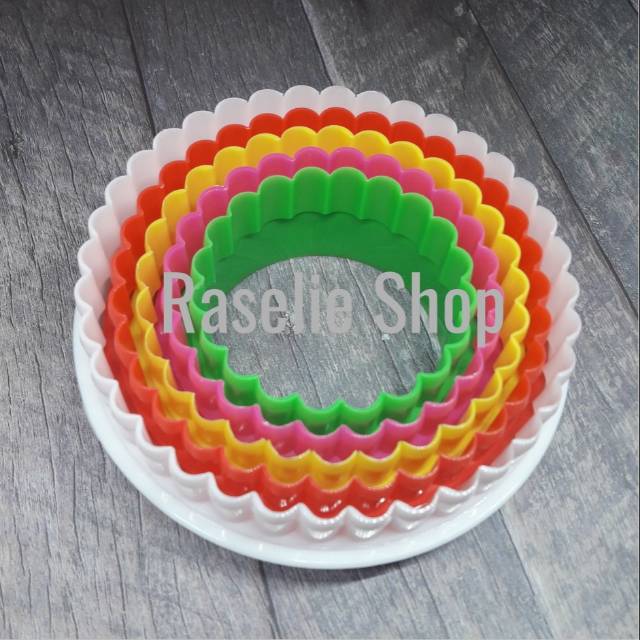 Set 5pcs Ring Cutter Bulat Gerigi Cetakan Plastik Kue Fondant Puding Cookie Cutter