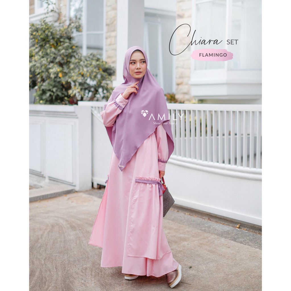 BAJU DRESS FASHION MUSLIM GAMIS SYARI KATUN KRIWIL BUSUI {CHIARA SET KHIMAR/KRUDUNG} AMILY HIJAB ORI