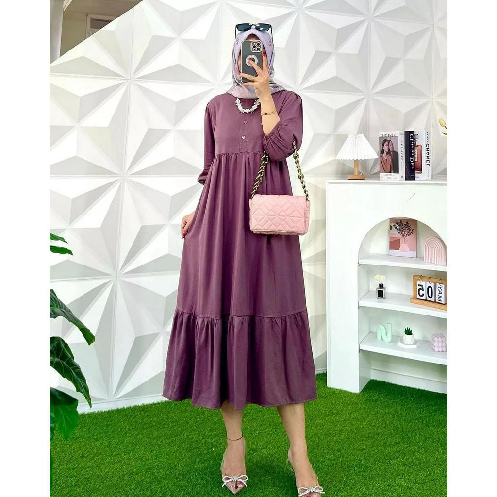 NEW Naya Midi Dress Bahan Polo Linen Premium Busui Fashion Muslim Baju Wanita Terbaru 2023