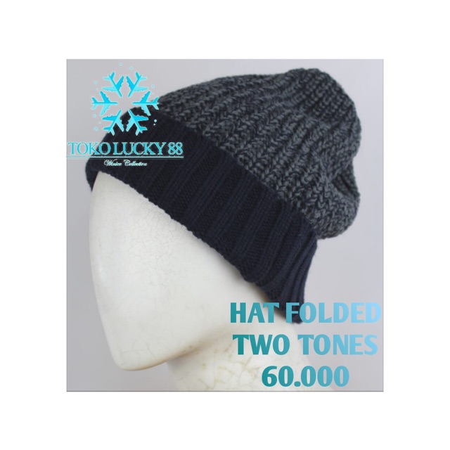 IMPORT Hat Folded Two Tones Topi Kupluk Rajut Wool