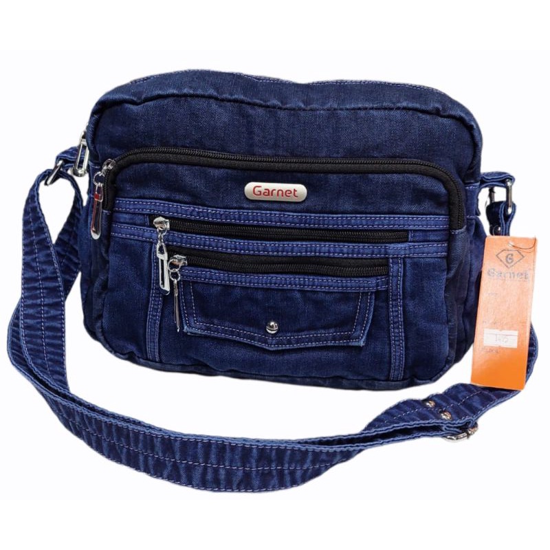 Tas slempang wanita bahan jeans denim original Garnet