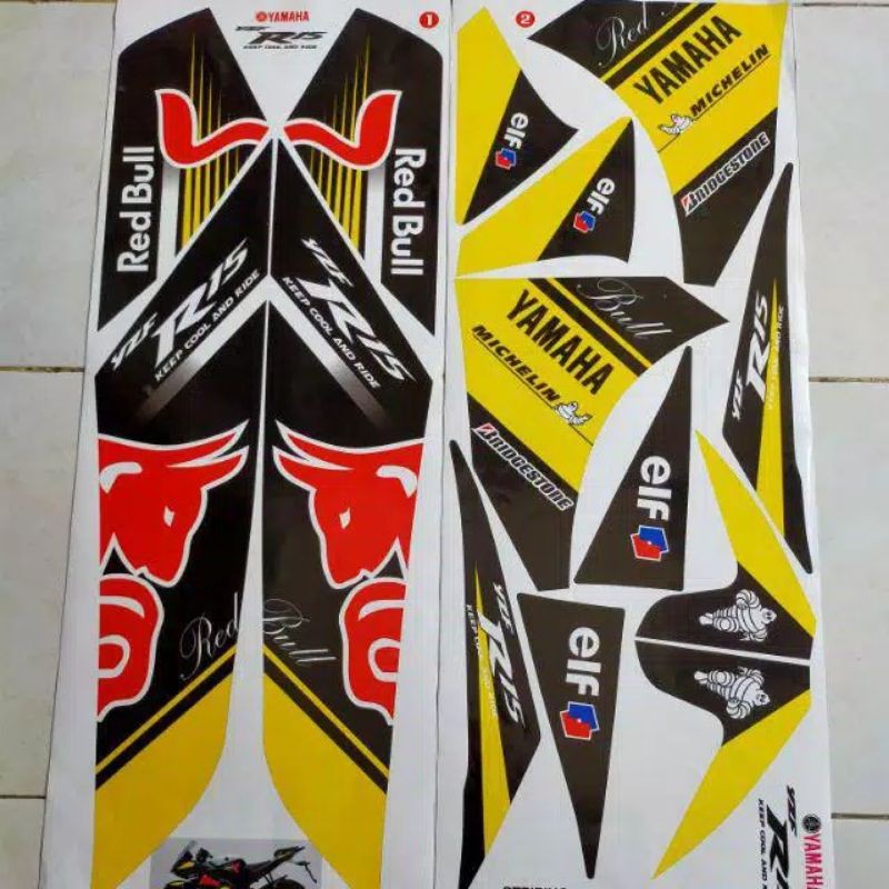 stripping sticker lis motor variasi Yamaha R15 v1 r15 v2 motif red bull stripping R15 Motif Red Bull