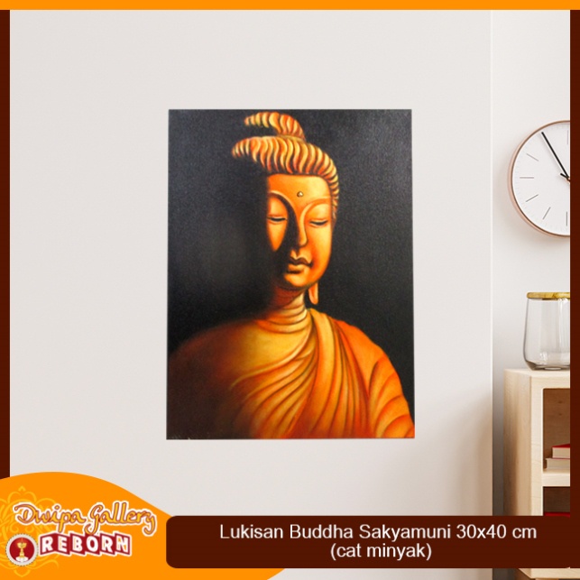 Lukisan / Painting Buddha Sakyamuni Gold Kanvas 30x40 cm (cat minyak)