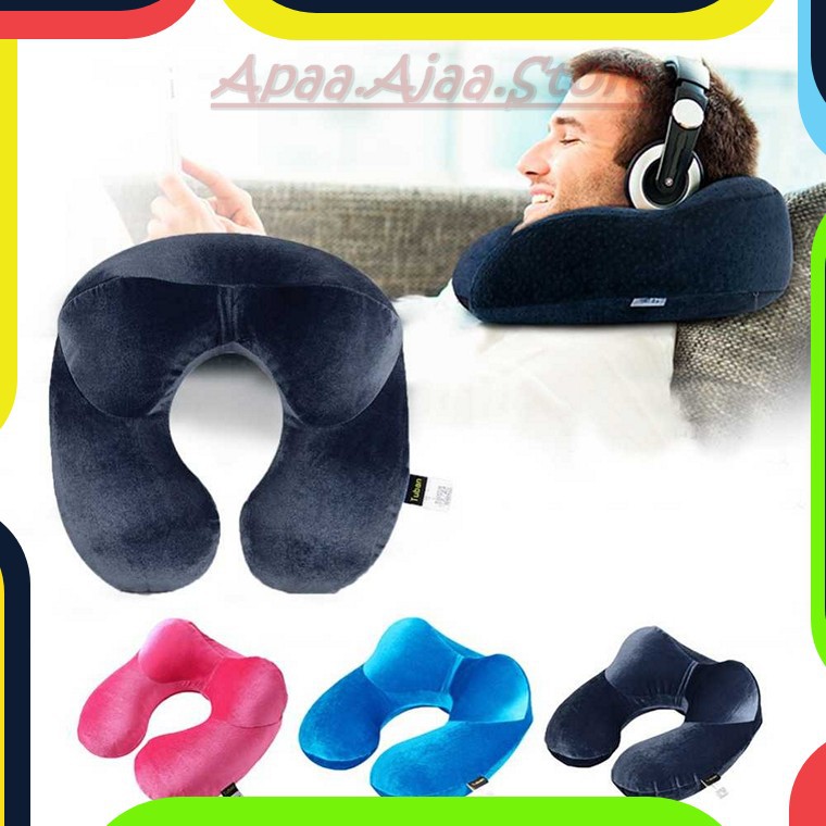 Bayar Ditempat YMYQ Bantal Leher U-Shape Inflatable Travel Neck Pillow - 300TC