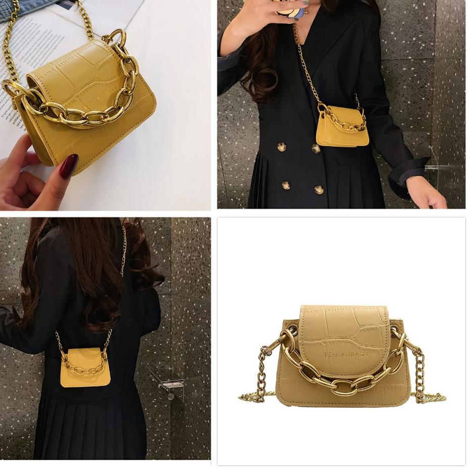 Paling Diminati TAS WANITA KECIL RANTAI KULIT THALE SELEMPANG PESTA GOLD IMPORT MURAH KOREA KEKINIAN
