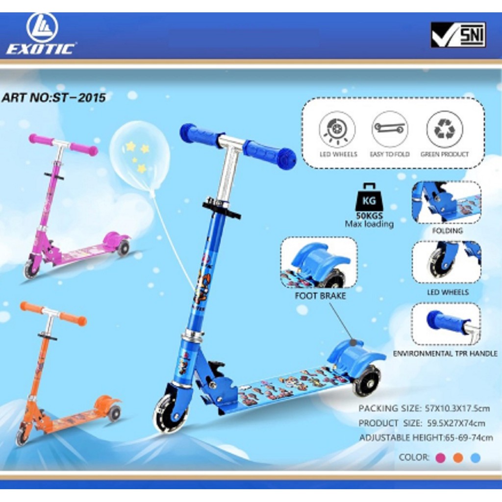 Gojek/Grab Instan Scooter Skuter Anak Otoped Exotic ST2015 Roda 3 Bisa di Lipat By Pacific-1
