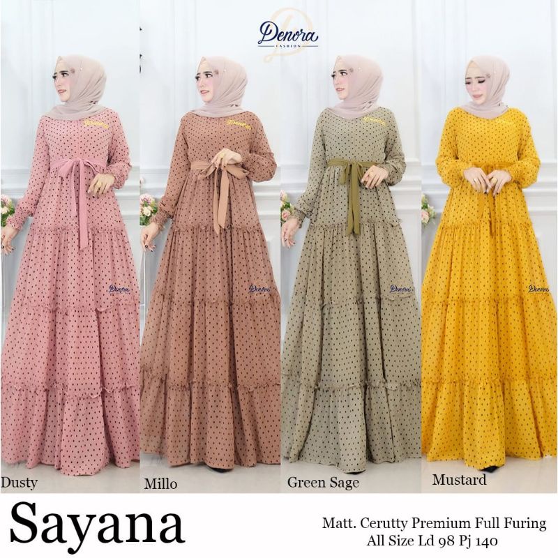 Sayana dress gamis ceruty premium full furring busui friendly ld 98 by Denora