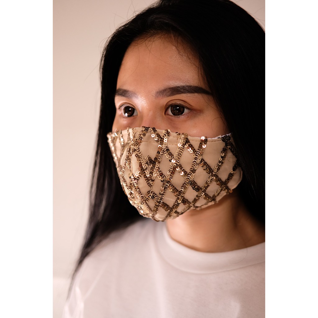 Masker Brokat Sequin Gold