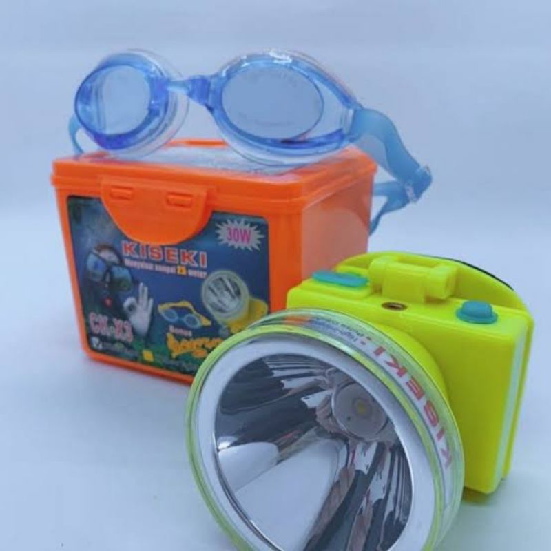 Senter Kepala Selam Kiseki 30 WATT CK-X3 Bonus Kacamata Renang Headlamp Diving Super Terang Ori