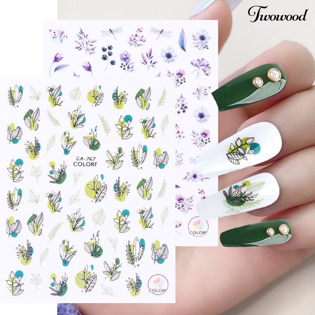 Stiker Kuku Motif Bunga Daun Burung Butterfly Warna-Warni Untuk Dekorasi Manicure