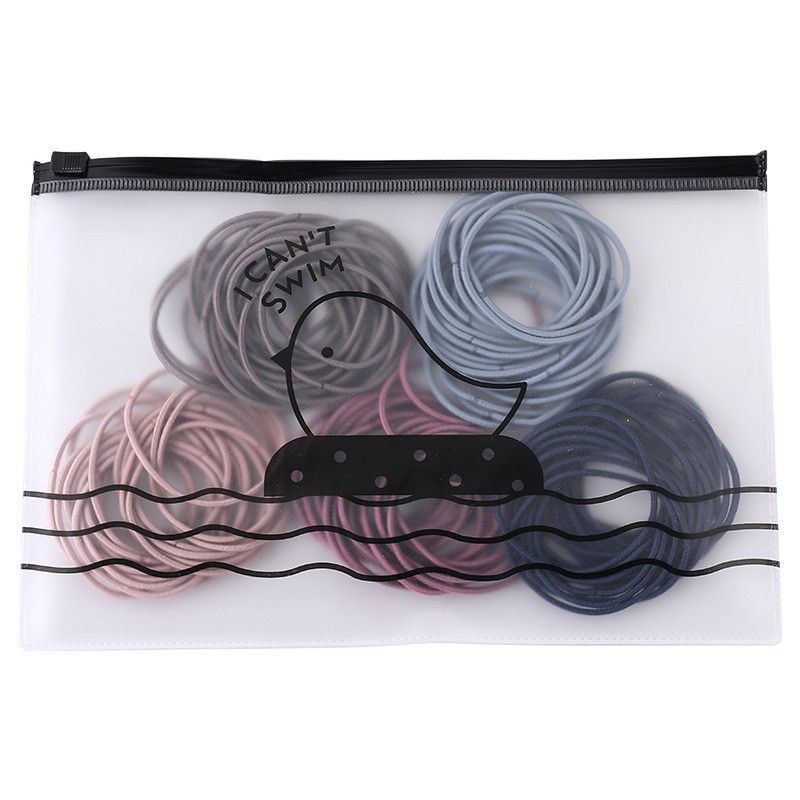 [100 PCS] Ikat Rambut Korea I Can Swim isi 100 pcs Warna Warni + Pouch Aksesoris Rambut