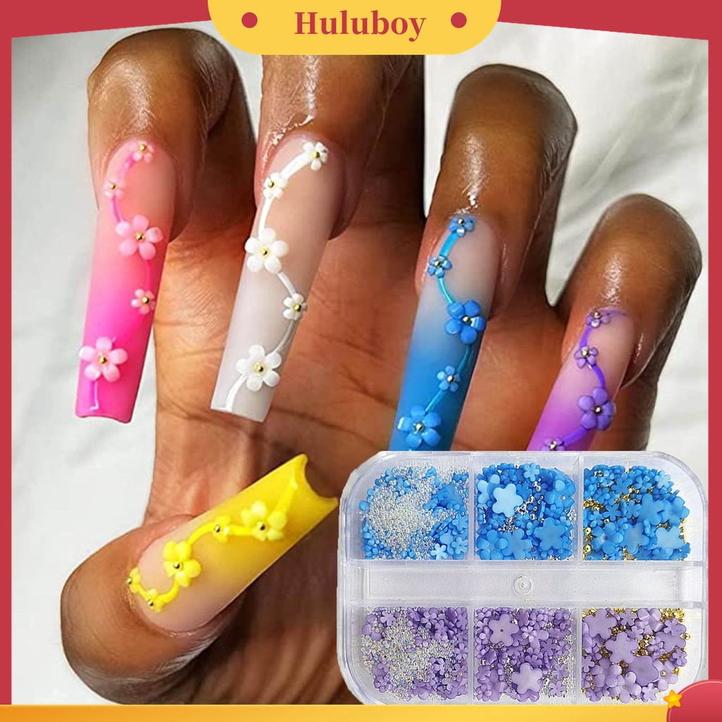 Huluboy Huluboy♡ Charms Bola Baja Bentuk Bunga 3D Ukuran Campur Untuk Dekorasi Nail Art