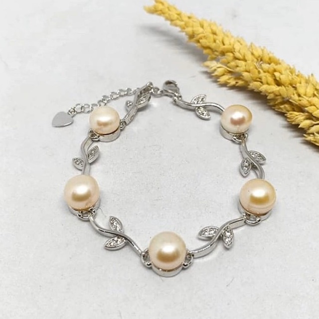 Gelang rhodium mutiara air tawar putih