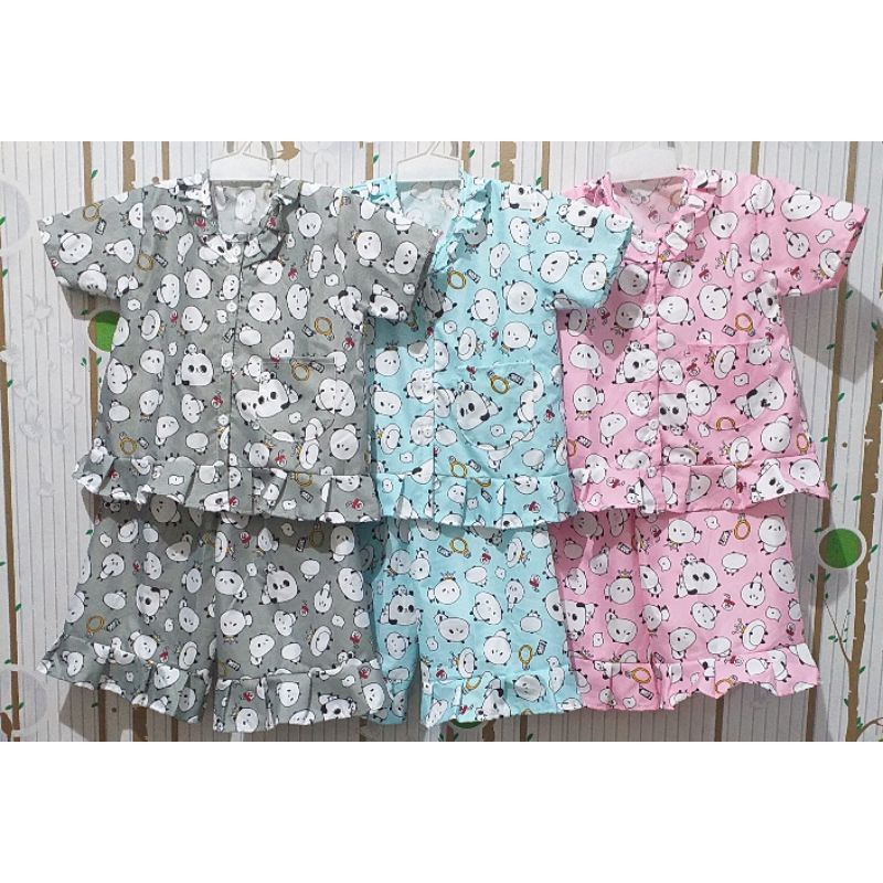 Baju tidur anak perempuan rempel motif panda. setelan baju tidur anak perempuan