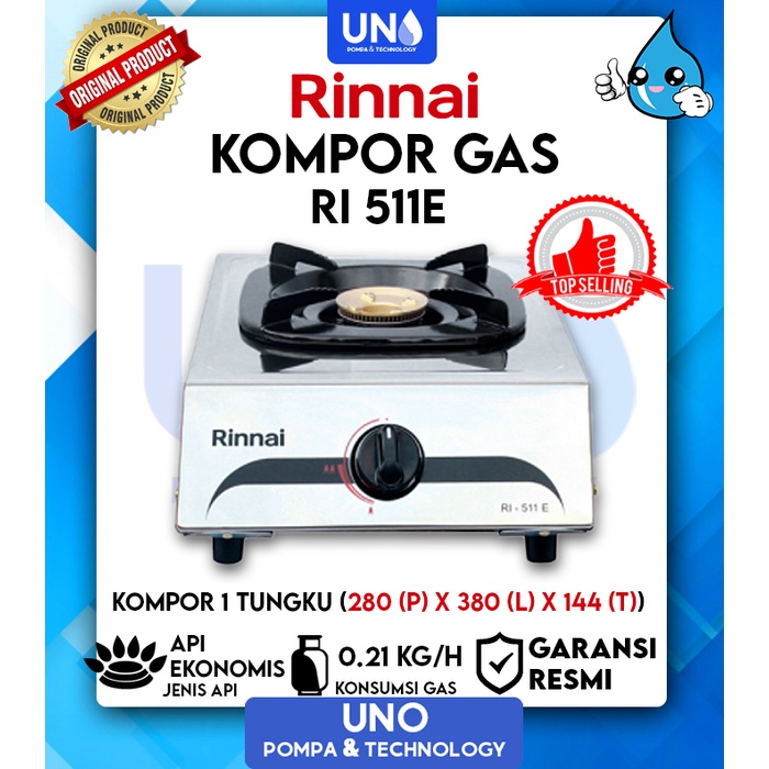 Rinnai Kompor Gas 1 Tungku Api Ekonomis RI-511 E / RI 511E / RI511E