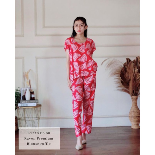 ADEBA - ONESET SANIA CELANA PANJANG LENGAN PENDEK BAHAN RAYON