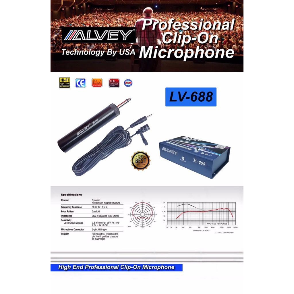 MIC CLIP ON ALVEY LV 688 MIC JEPIT BAJU CONDENSER MICROPHONE